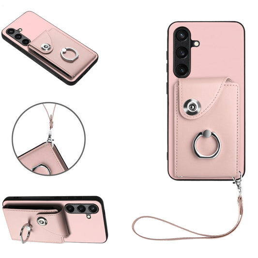 For Samsung Galaxy S24+ 5G Organ Card Bag Ring Holder PU Phone Case with Lanyard(Pink) - Galaxy S24+ 5G Cases by PMC Jewellery | Online Shopping South Africa | PMC Jewellery