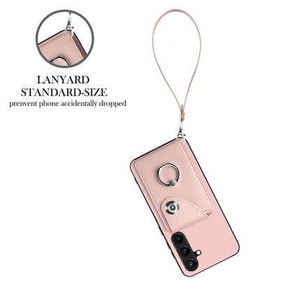 For Samsung Galaxy S24+ 5G Organ Card Bag Ring Holder PU Phone Case with Lanyard(Pink) - Galaxy S24+ 5G Cases by PMC Jewellery | Online Shopping South Africa | PMC Jewellery