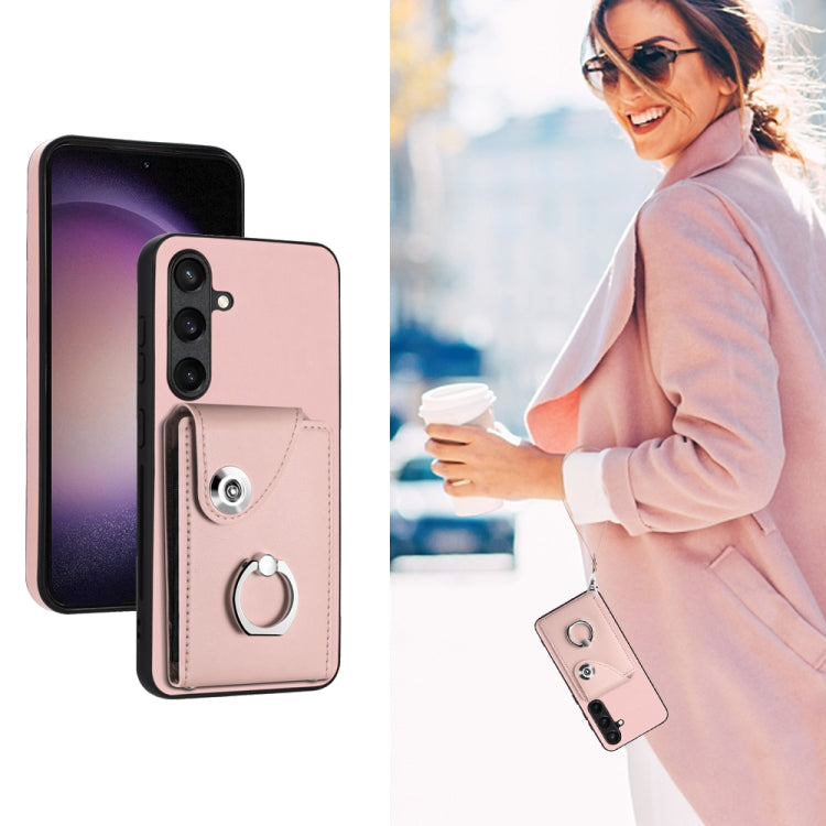 For Samsung Galaxy S24+ 5G Organ Card Bag Ring Holder PU Phone Case with Lanyard(Pink) - Galaxy S24+ 5G Cases by PMC Jewellery | Online Shopping South Africa | PMC Jewellery