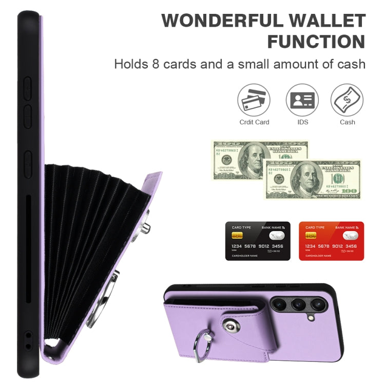 For Samsung Galaxy S24 5G Organ Card Bag Ring Holder PU Phone Case with Lanyard(Purple) - Galaxy S24 5G Cases by PMC TechLife | Online Shopping South Africa | PMC TechLife
