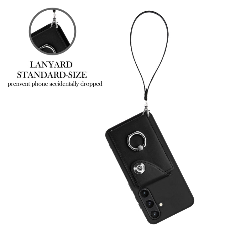 For Samsung Galaxy S24 5G Organ Card Bag Ring Holder PU Phone Case with Lanyard(Black) - Galaxy S24 5G Cases by PMC Jewellery | Online Shopping South Africa | PMC Jewellery