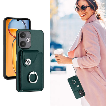 For Xiaomi Redmi 13C 5G / Redmi 13R Organ Card Bag Ring Holder PU Phone Case with Lanyard(Green) - 13C Cases by PMC Jewellery | Online Shopping South Africa | PMC Jewellery | Buy Now Pay Later Mobicred