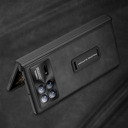 For Xiaomi Mix Fold 3 GKK Integrated Frosted Fold Hinge Leather Phone Case with Holder(Black) - Xiaomi Cases by GKK | Online Shopping South Africa | PMC Jewellery | Buy Now Pay Later Mobicred