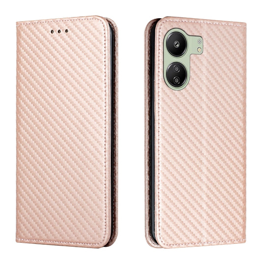 For Xiaomi Redmi 13C Carbon Fiber Texture Flip Holder Leather Phone Case(Rose Gold) - 13C Cases by PMC Jewellery | Online Shopping South Africa | PMC Jewellery | Buy Now Pay Later Mobicred