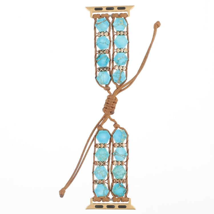 For Apple Watch SE 2023 44mm Hexagonal Stones Drawstring Chain Watch Band(Blue) - Watch Bands by PMC TechLife | Online Shopping South Africa | PMC TechLife