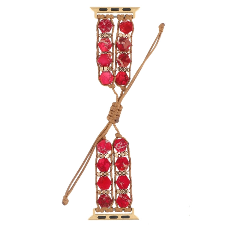 For Apple Watch Series 9 45mm Hexagonal Stones Drawstring Chain Watch Band(Red) - Watch Bands by PMC TechLife | Online Shopping South Africa | PMC TechLife | Buy Now Pay Later Mobicred