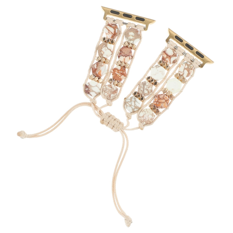 For Apple Watch Series 8 45mm Hexagonal Stones Drawstring Chain Watch Band(Beige) - Watch Bands by PMC TechLife | Online Shopping South Africa | PMC TechLife