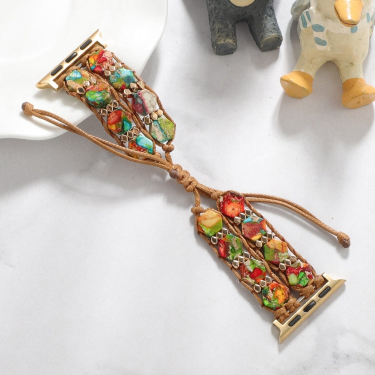For Apple Watch Series 8 45mm Hexagonal Stones Drawstring Chain Watch Band(Colorful) - Watch Bands by PMC TechLife | Online Shopping South Africa | PMC TechLife