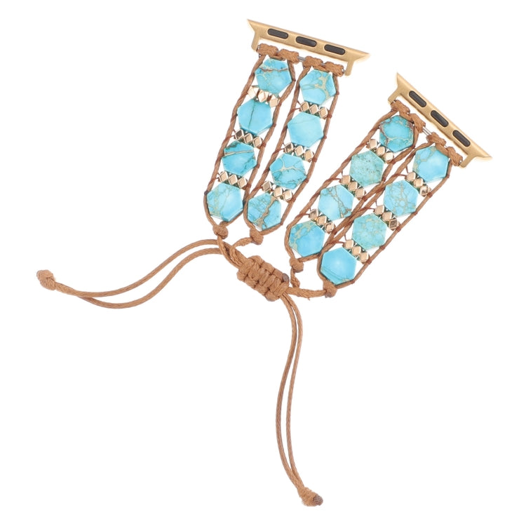 For Apple Watch SE 2022 44mm Hexagonal Stones Drawstring Chain Watch Band(Blue) - Watch Bands by PMC TechLife | Online Shopping South Africa | PMC TechLife
