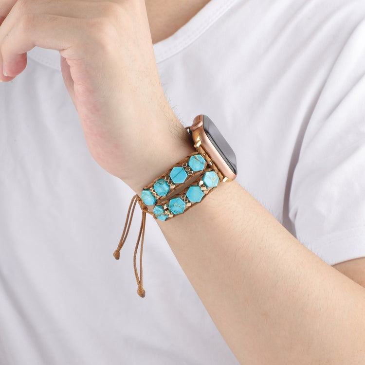For Apple Watch SE 2022 44mm Hexagonal Stones Drawstring Chain Watch Band(Blue) - Watch Bands by PMC TechLife | Online Shopping South Africa | PMC TechLife