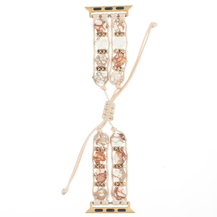 For Apple Watch Series 7 41mm Hexagonal Stones Drawstring Chain Watch Band(Beige) - free shipping - PMC TechLife - Order now!