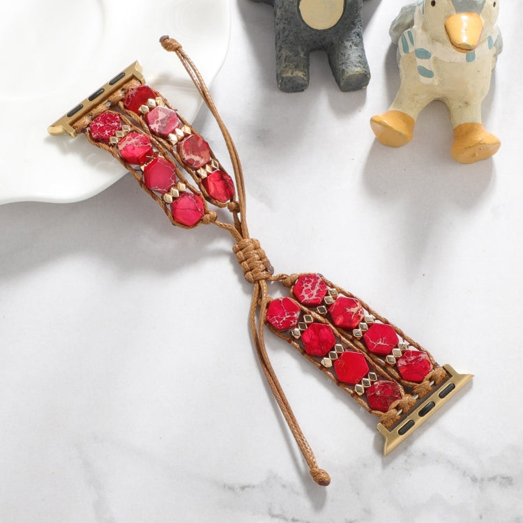 For Apple Watch Series 7 41mm Hexagonal Stones Drawstring Chain Watch Band(Red) - Watch Bands by PMC TechLife | Online Shopping South Africa | PMC TechLife | Buy Now Pay Later Mobicred