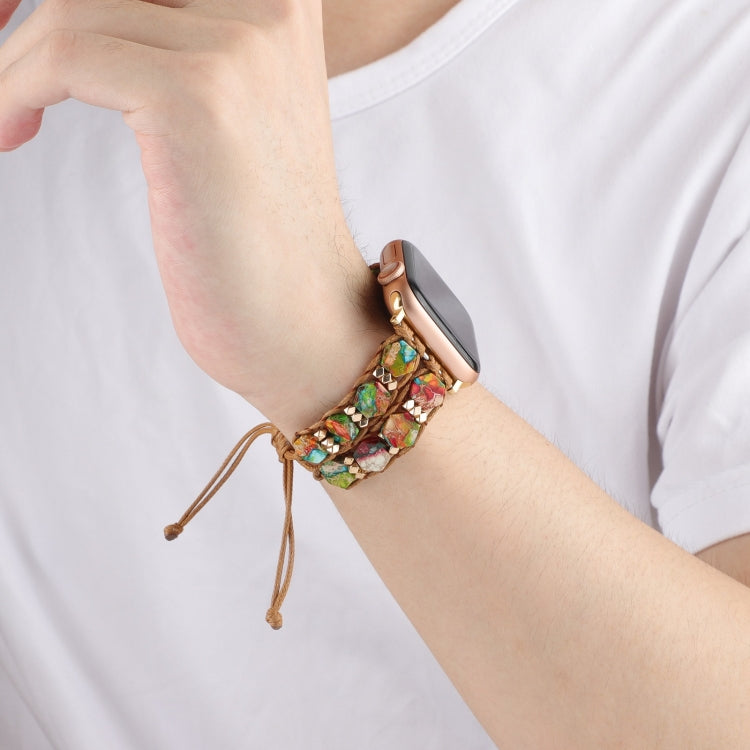 For Apple Watch Series 7 45mm Hexagonal Stones Drawstring Chain Watch Band(Colorful) - Watch Bands by PMC TechLife | Online Shopping South Africa | PMC TechLife