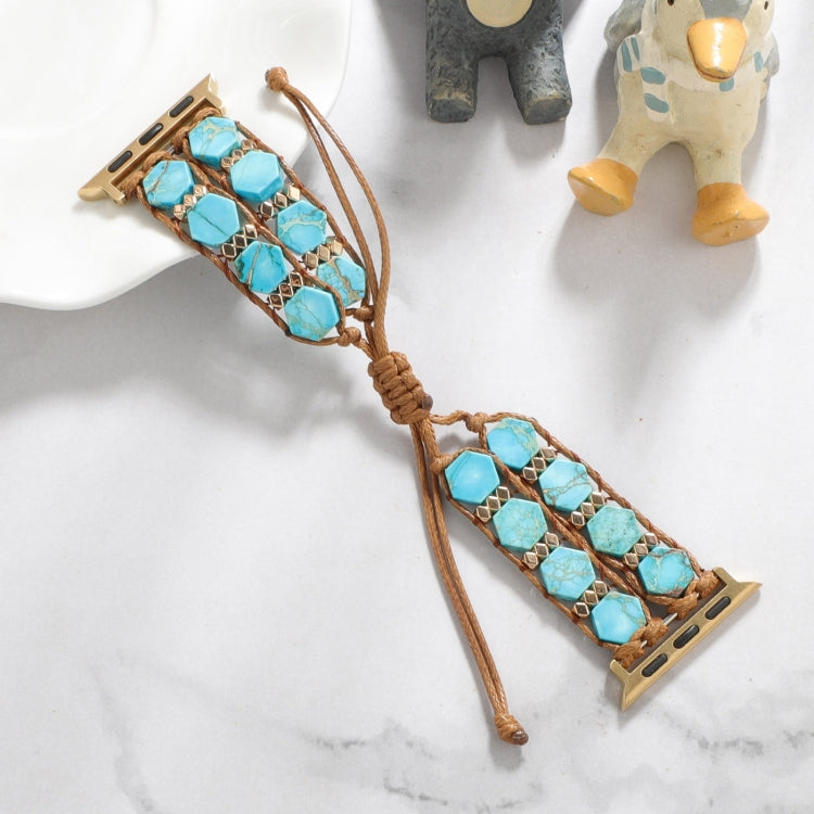 For Apple Watch Series 6 44mm Hexagonal Stones Drawstring Chain Watch Band(Blue) - Watch Bands by PMC TechLife | Online Shopping South Africa | PMC TechLife