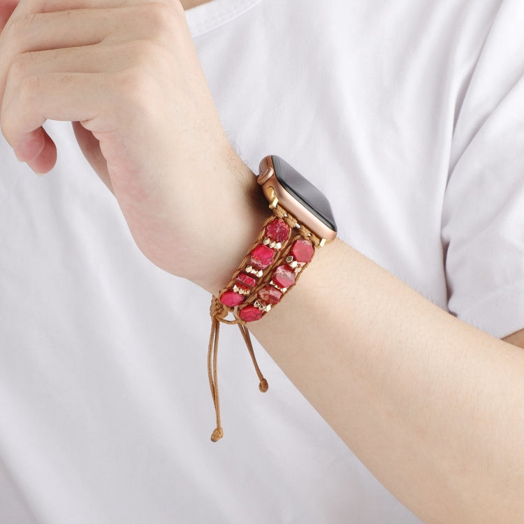 For Apple Watch Series 4 44mm Hexagonal Stones Drawstring Chain Watch Band(Red) - Watch Bands by PMC TechLife | Online Shopping South Africa | PMC TechLife | Buy Now Pay Later Mobicred