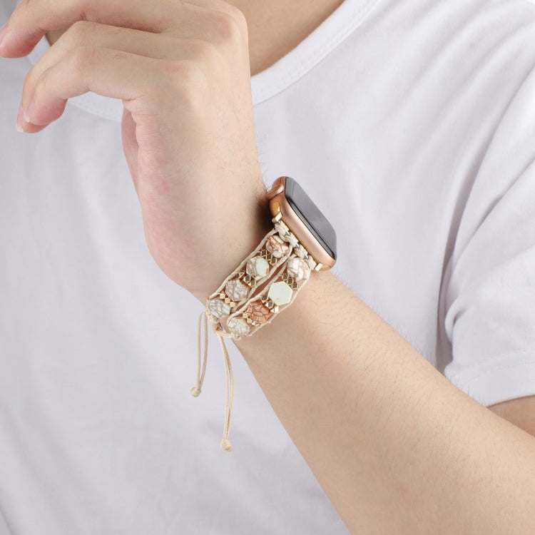 For Apple Watch Series 4 40mm Hexagonal Stones Drawstring Chain Watch Band(Beige) - Watch Bands by PMC TechLife | Online Shopping South Africa | PMC TechLife