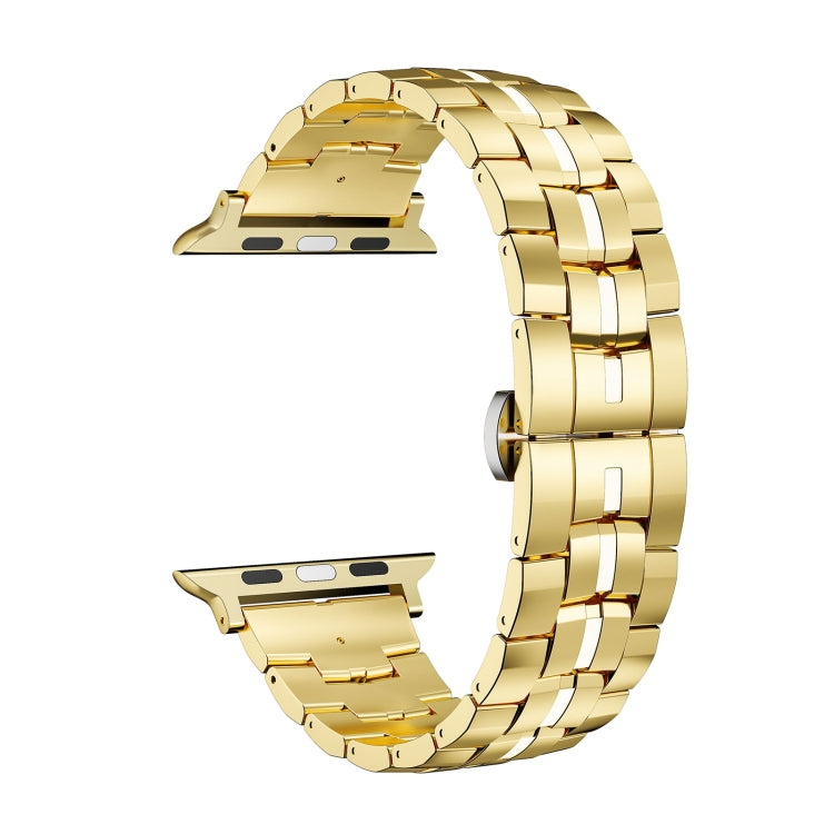 For Apple Watch SE 2023 40mm Butterfly Buckle 5-Beads Metal Watch Band(Gold White) - Watch Bands by PMC TechLife | Online Shopping South Africa | PMC TechLife