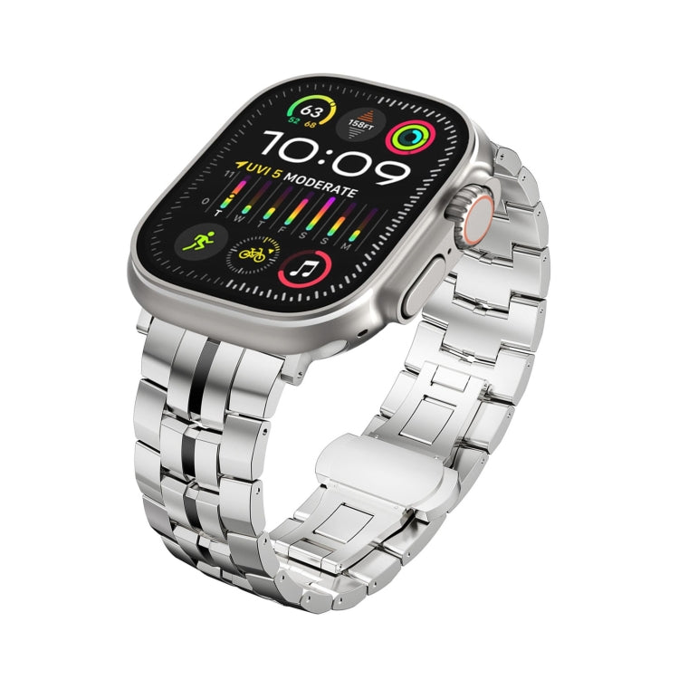 For Apple Watch Ultra 2 49mm Butterfly Buckle 5-Beads Metal Watch Band(Silver Black) - Watch Bands by PMC TechLife | Online Shopping South Africa | PMC TechLife