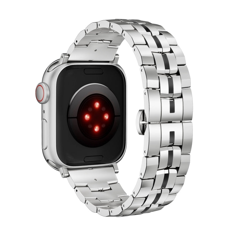 For Apple Watch Ultra 2 49mm Butterfly Buckle 5-Beads Metal Watch Band(Silver Black) - Watch Bands by PMC TechLife | Online Shopping South Africa | PMC TechLife