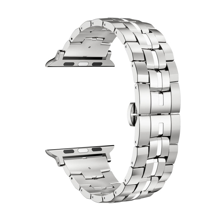For Apple Watch Ultra 2 49mm Butterfly Buckle 5-Beads Metal Watch Band(Silver White) - Watch Bands by PMC TechLife | Online Shopping South Africa | PMC TechLife