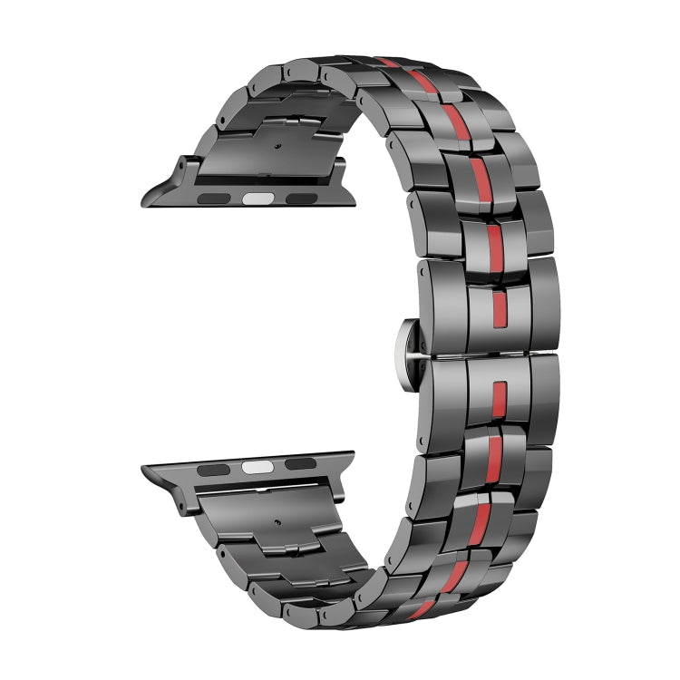 For Apple Watch Series 9 45mm Butterfly Buckle 5-Beads Metal Watch Band(Black Red) - free shipping - PMC TechLife - Order now!