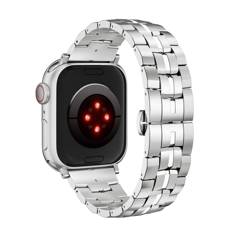 For Apple Watch Series 9 45mm Butterfly Buckle 5-Beads Metal Watch Band(Silver White) - Watch Bands by PMC TechLife | Online Shopping South Africa | PMC TechLife