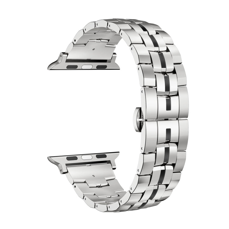 For Apple Watch SE 2022 40mm Butterfly Buckle 5-Beads Metal Watch Band(Silver Black) - Watch Bands by PMC TechLife | Online Shopping South Africa | PMC TechLife