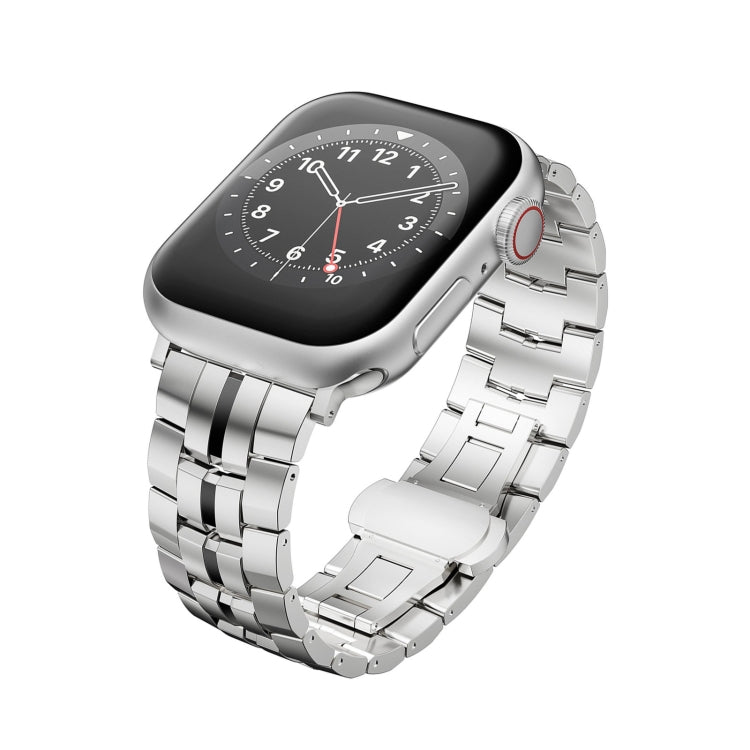 For Apple Watch Series 7 41mm Butterfly Buckle 5-Beads Metal Watch Band(Silver Black) - Watch Bands by PMC TechLife | Online Shopping South Africa | PMC TechLife