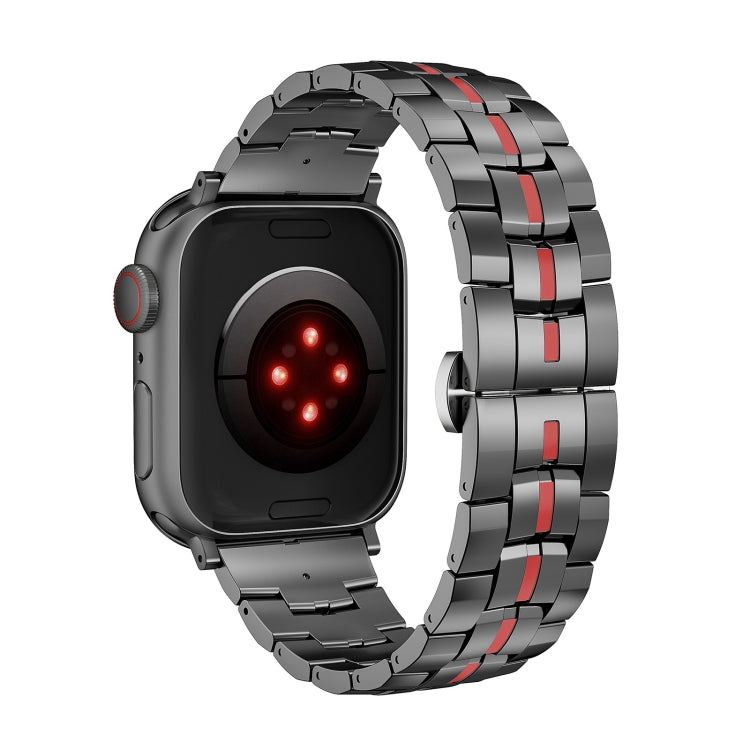 For Apple Watch Series 7 45mm Butterfly Buckle 5-Beads Metal Watch Band(Black Red) - free shipping - PMC TechLife - Order now!