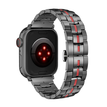 For Apple Watch SE 40mm Butterfly Buckle 5-Beads Metal Watch Band(Black Red) - Watch Bands by PMC Jewellery | Online Shopping South Africa | PMC Jewellery