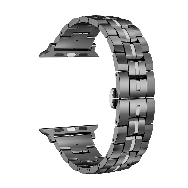 For Apple Watch SE 40mm Butterfly Buckle 5-Beads Metal Watch Band(Black Silver) - Watch Bands by PMC TechLife | Online Shopping South Africa | PMC TechLife