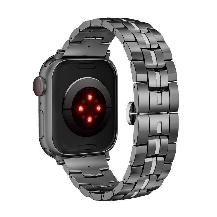 For Apple Watch Series 5 44mm Butterfly Buckle 5-Beads Metal Watch Band(Black Silver) - Watch Bands by PMC TechLife | Online Shopping South Africa | PMC TechLife