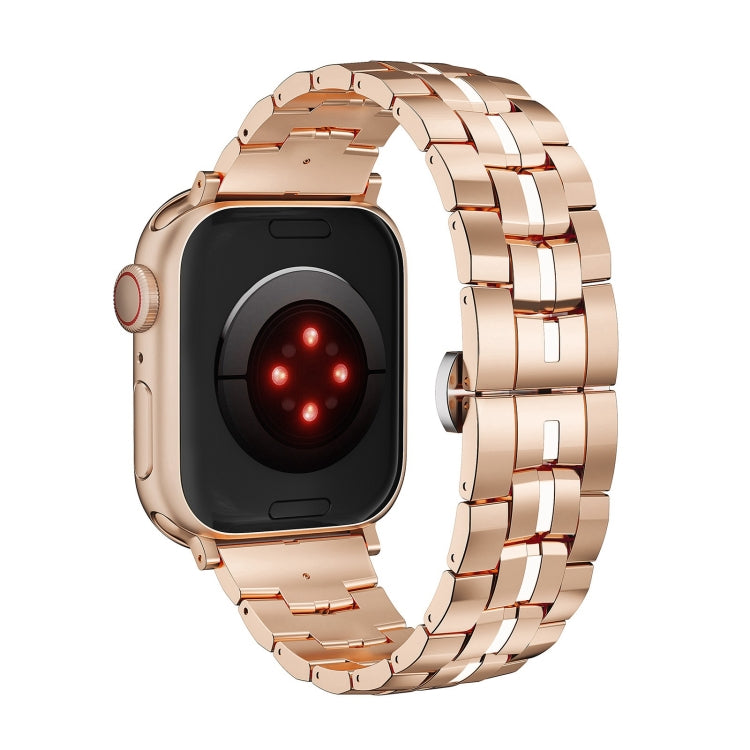 For Apple Watch Series 5 44mm Butterfly Buckle 5-Beads Metal Watch Band(Rose Gold White) - free shipping - PMC TechLife - Order now!