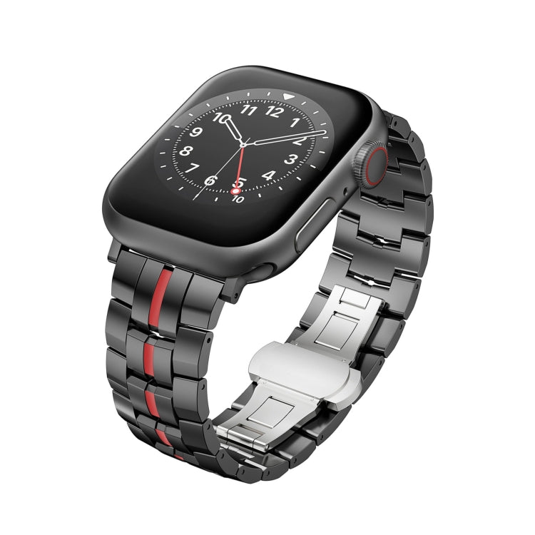 For Apple Watch Series 3 42mm Butterfly Buckle 5-Beads Metal Watch Band(Black Red) - free shipping - PMC TechLife - Order now!