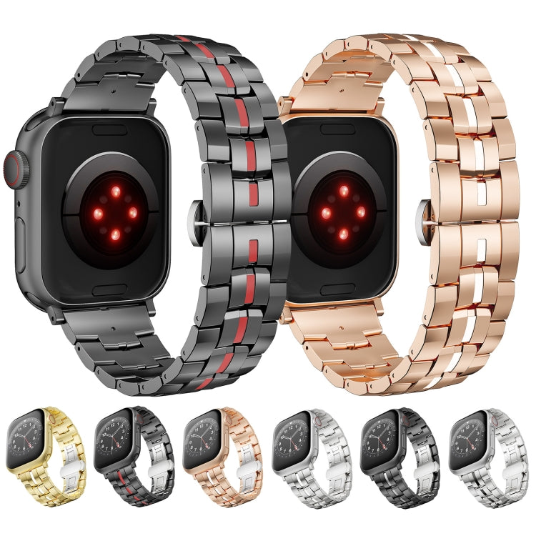For Apple Watch Series 9 41mm Butterfly Buckle 5-Beads Metal Watch Band(Silver White) - Watch Bands by PMC TechLife | Online Shopping South Africa | PMC TechLife