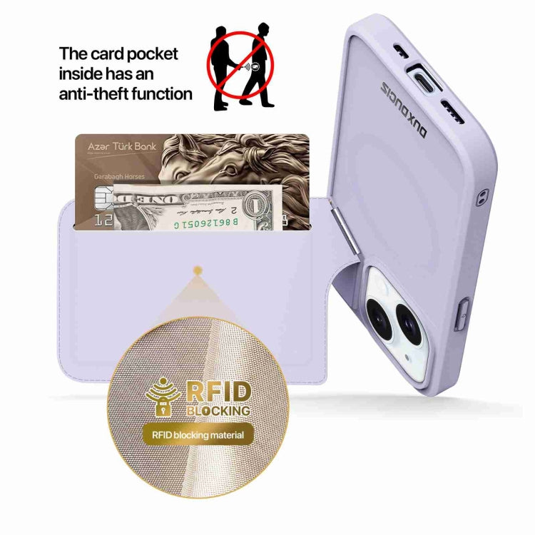 For iPhone 15 DUX DUCIS Rafi II Series MagSafe Magnetic Holder RFID Phone Case(Purple) - iPhone 15 Cases by DUX DUCIS | Online Shopping South Africa | PMC Jewellery | Buy Now Pay Later Mobicred