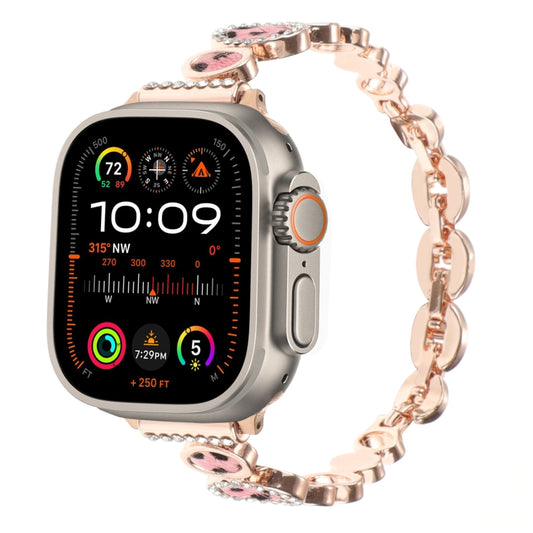 For Apple Watch Ultra 2 49mm Leopard Rhinestones Metal Chain Watch Band(Rose Gold) - Watch Bands by PMC Jewellery | Online Shopping South Africa | PMC Jewellery