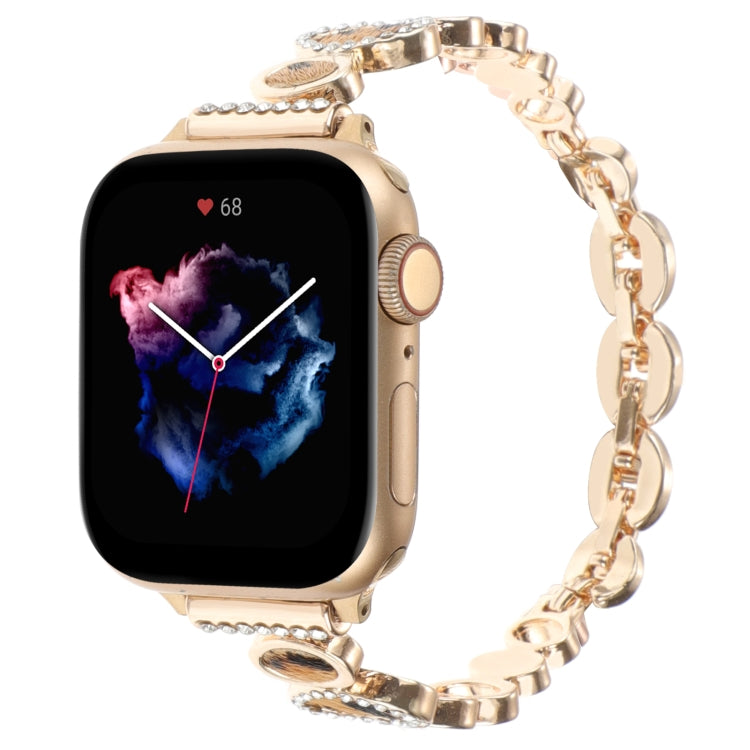 For Apple Watch Series 8 41mm Leopard Rhinestones Metal Chain Watch Band(Gold) - Watch Bands by PMC TechLife | Online Shopping South Africa | PMC TechLife
