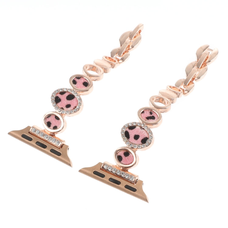 For Apple Watch Series 8 45mm Leopard Rhinestones Metal Chain Watch Band(Rose Gold) - Watch Bands by PMC TechLife | Online Shopping South Africa | PMC TechLife