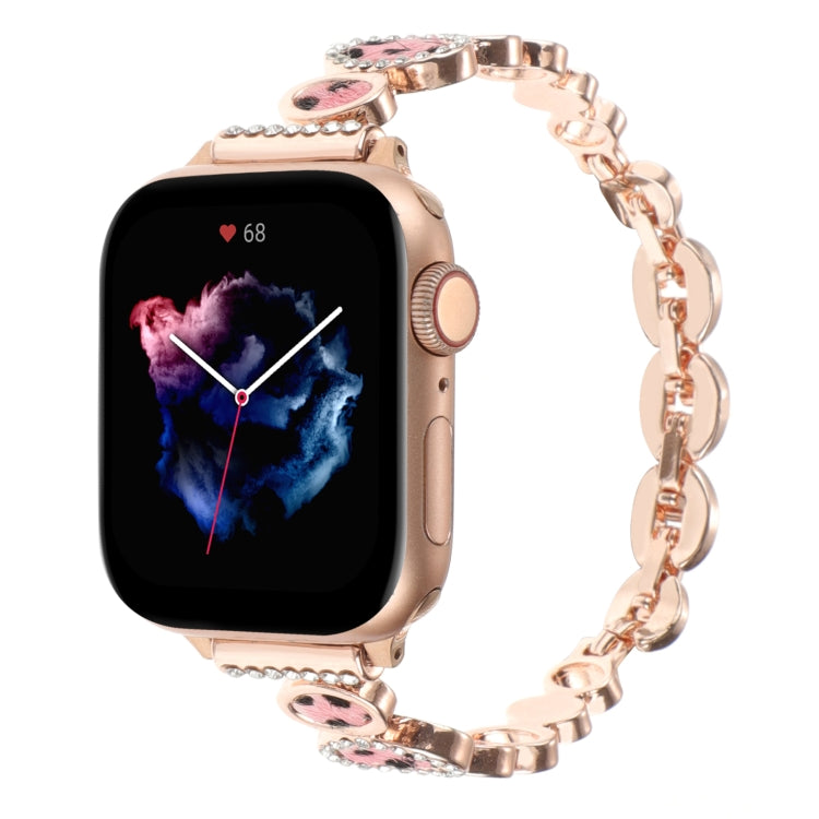 For Apple Watch SE 2022 44mm Leopard Rhinestones Metal Chain Watch Band(Rose Gold) - Watch Bands by PMC Jewellery | Online Shopping South Africa | PMC Jewellery