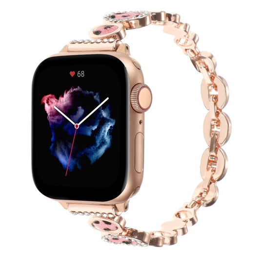 For Apple Watch SE 40mm Leopard Rhinestones Metal Chain Watch Band(Rose Gold) - Watch Bands by PMC Jewellery | Online Shopping South Africa | PMC Jewellery