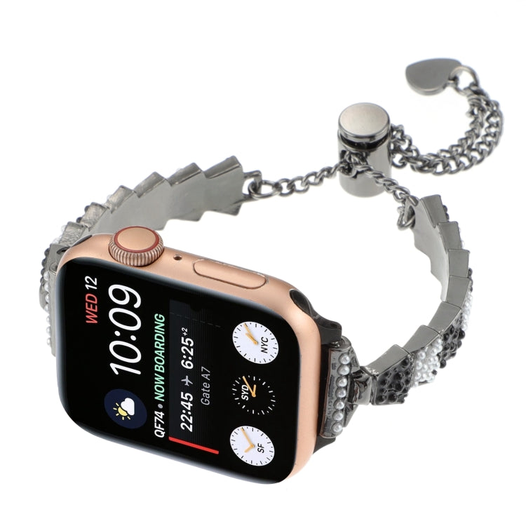 For Apple Watch Ultra 2 49mm Shell Beads Chain Bracelet Metal Watch Band(Black White) - Watch Bands by PMC TechLife | Online Shopping South Africa | PMC TechLife