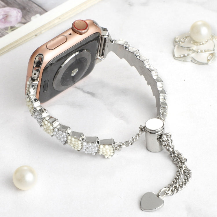 For Apple Watch Ultra 2 49mm Shell Beads Chain Bracelet Metal Watch Band(Beige White Silver) - free shipping - PMC TechLife - Order now!