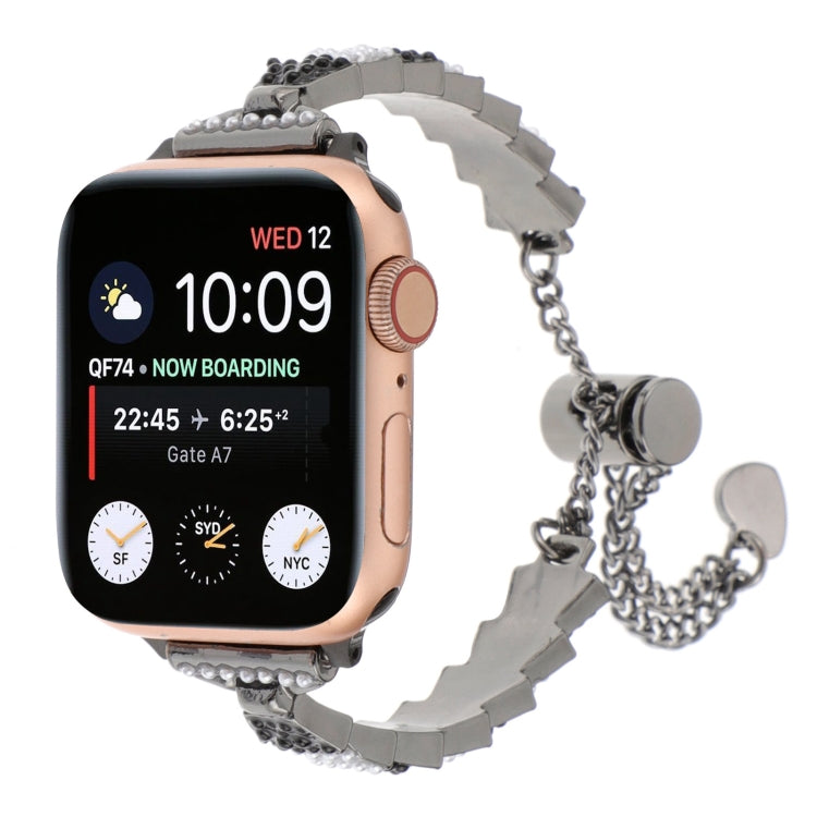 For Apple Watch Series 9 45mm Shell Beads Chain Bracelet Metal Watch Band(Black White) - Watch Bands by PMC TechLife | Online Shopping South Africa | PMC TechLife