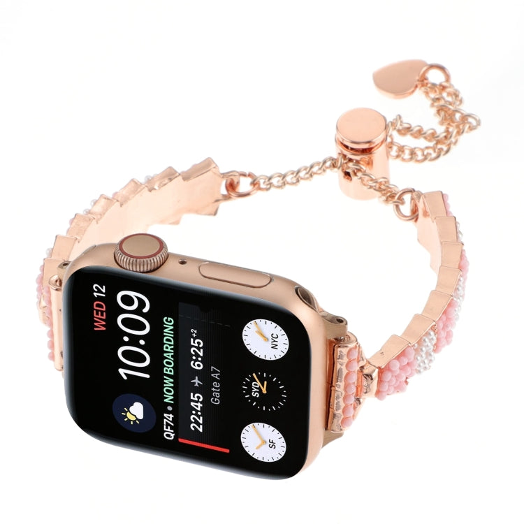 For Apple Watch Series 9 45mm Shell Beads Chain Bracelet Metal Watch Band(Pink White Rose Gold) - Watch Bands by PMC TechLife | Online Shopping South Africa | PMC TechLife
