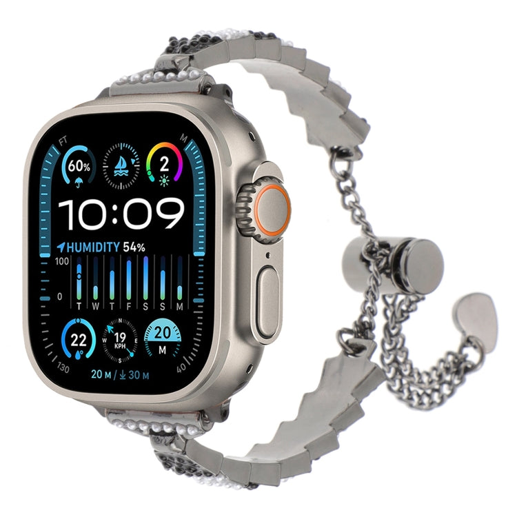 For Apple Watch Ultra 49mm Shell Beads Chain Bracelet Metal Watch Band(Black White) - Watch Bands by PMC TechLife | Online Shopping South Africa | PMC TechLife
