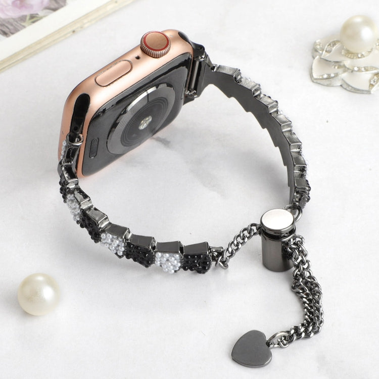 For Apple Watch Series 5 44mm Shell Beads Chain Bracelet Metal Watch Band(Black White) - Watch Bands by PMC Jewellery | Online Shopping South Africa | PMC Jewellery