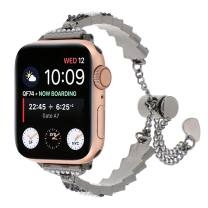 For Apple Watch Series 3 38mm Shell Beads Chain Bracelet Metal Watch Band(Black White) - Watch Bands by PMC Jewellery | Online Shopping South Africa | PMC Jewellery