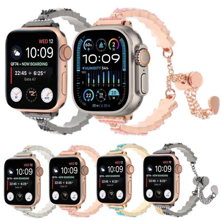For Apple Watch Ultra 49mm Shell Beads Chain Bracelet Metal Watch Band(Pink White Rose Gold) - Watch Bands by PMC TechLife | Online Shopping South Africa | PMC TechLife