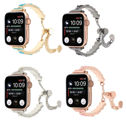 For Apple Watch Series 6 40mm Shell Beads Chain Bracelet Metal Watch Band(Pink White Rose Gold) - Watch Bands by PMC Jewellery | Online Shopping South Africa | PMC Jewellery